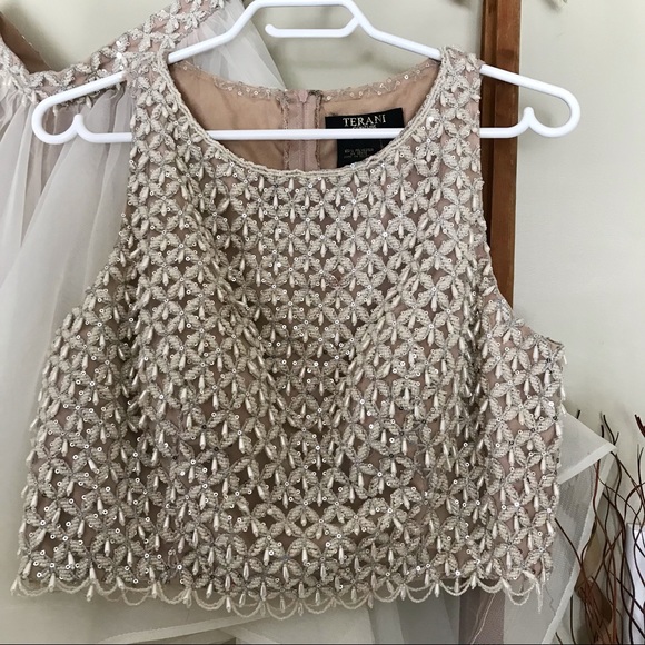 Two Piece Beaded Prom Dress by Terani Couture Size 12 - Picture 6 of 16